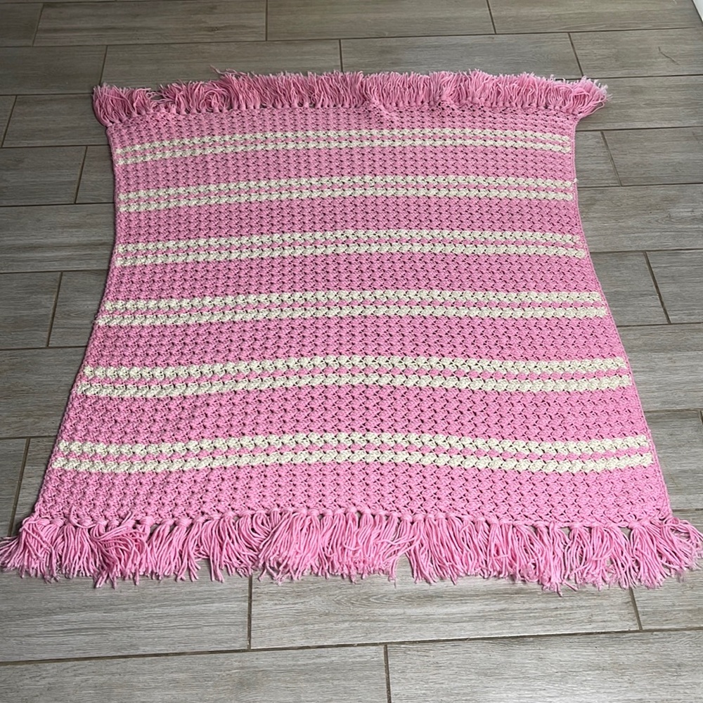 Pink handmade NEW pink, gold & white crochet throw
